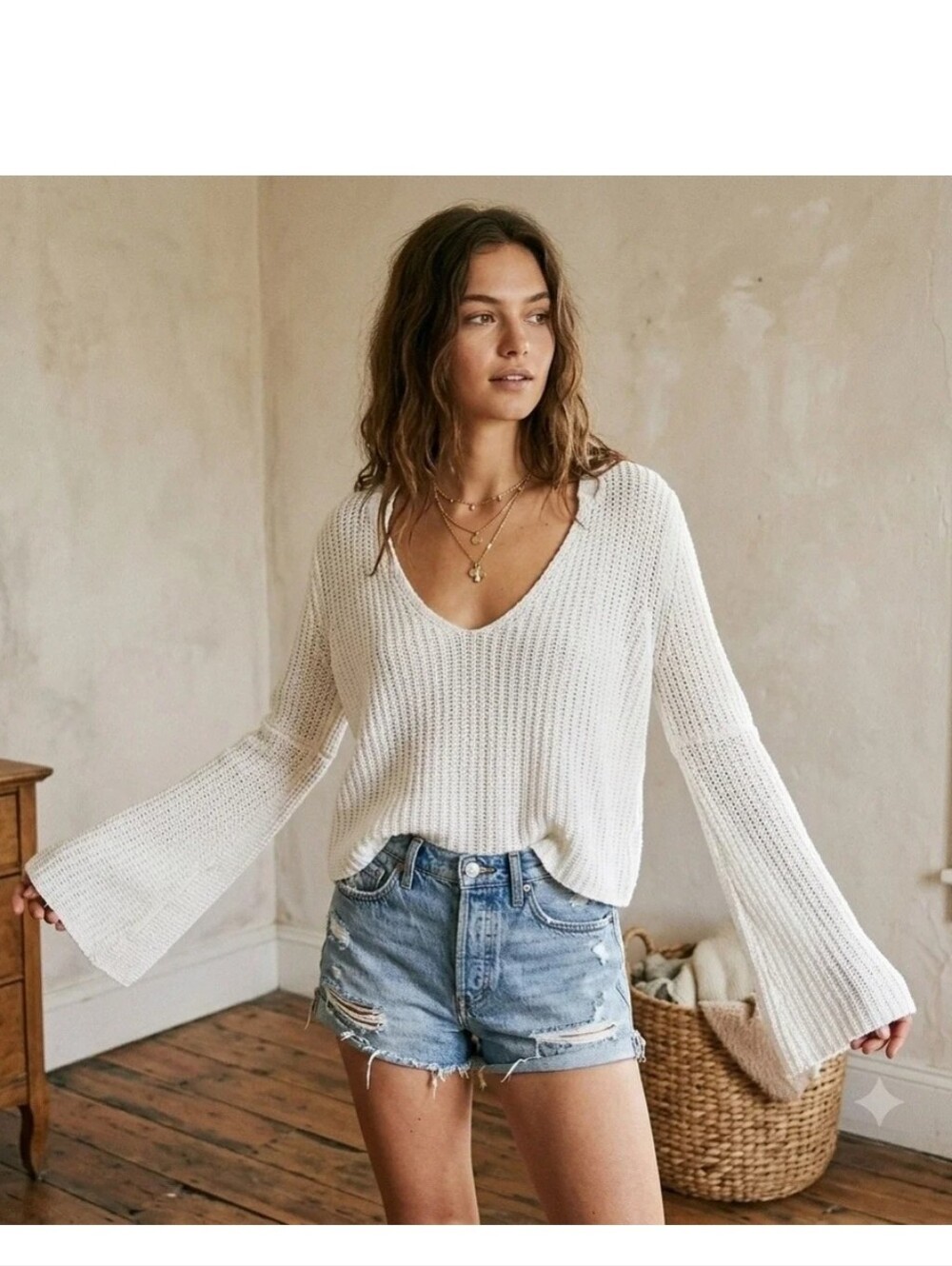 Free People White Damsel Sweater